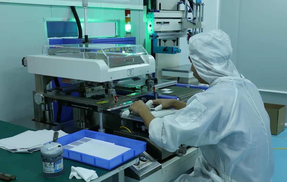 Company-source close photograph of screen-printing equipment used in circuit process review