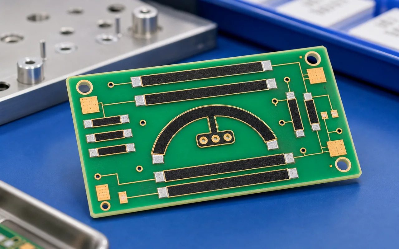 FR4 carbon film sensor circuit board with black printed resistor tracks